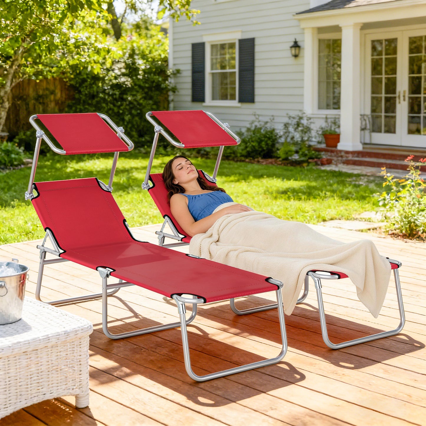 Outsunny Outdoor Foldable Sun Lounger Set Of 2 With Removable Canopy And 4 Level Adjustable Backrests