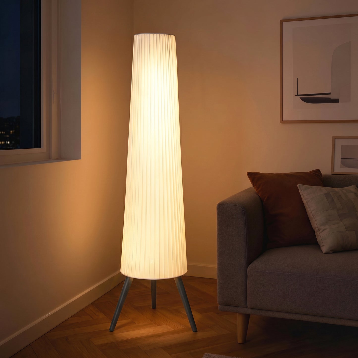 HOMCOM Dimmable Tripod Floor Lamp With Foot Switch Nordic Fabric Shade Standing Lamp 153cm White And Grey