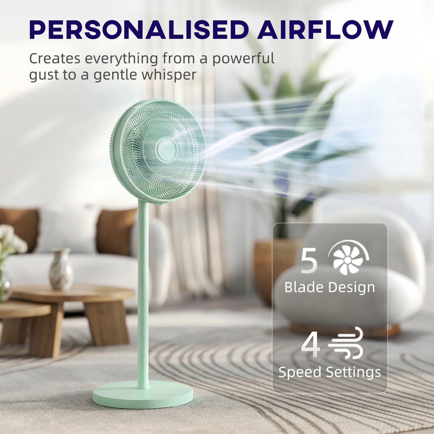 HOMCOM 40 cm Standing Floor Fan With 80 Degree Oscillation Adjustable Tilt And Height 4 Speeds Remote Control Green