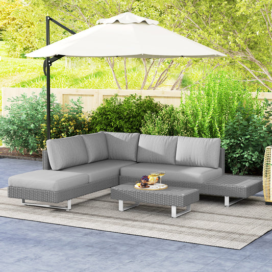Outsunny Three Piece Rattan Sofa Set With Cushions And Table Light Grey Weather Resistant Outdoor Garden Furniture