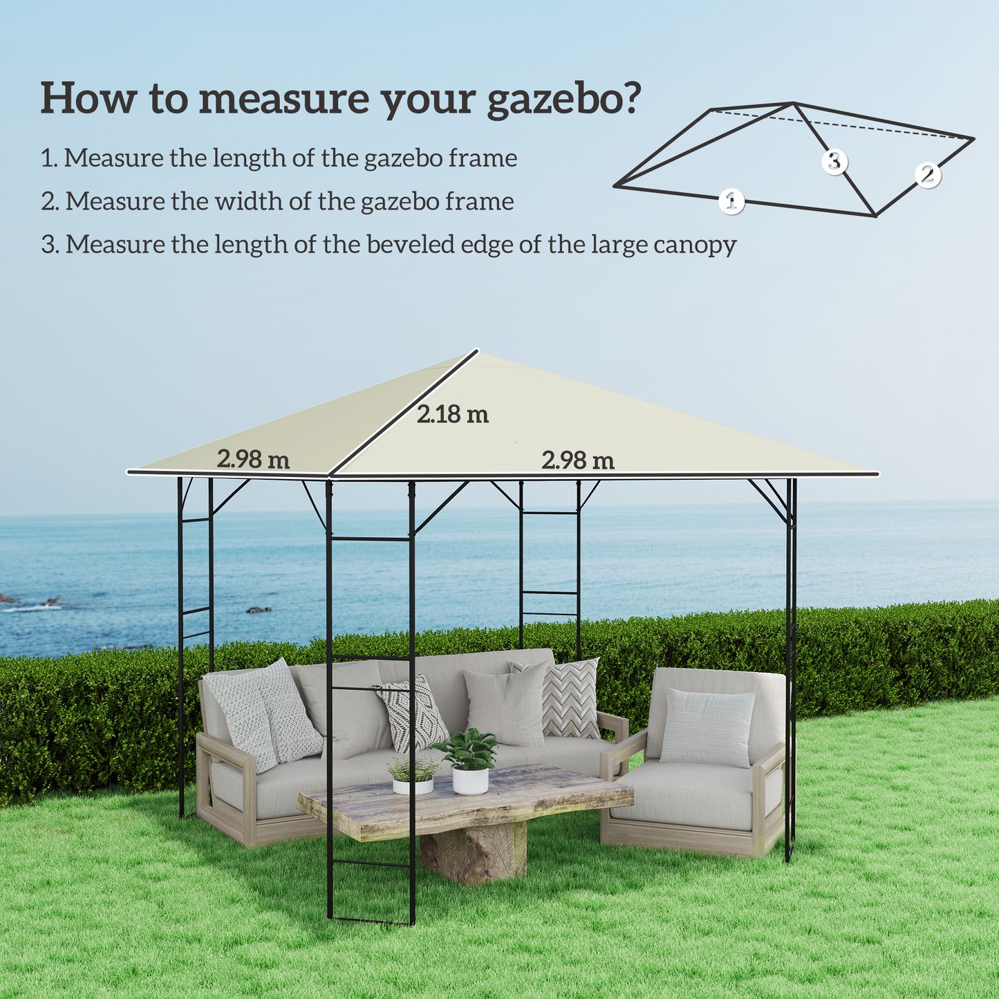 Outsunny 3x3m Gazebo Replacement Canopy Top For 01-0867 Cream With PA Coated Polyester UPF30