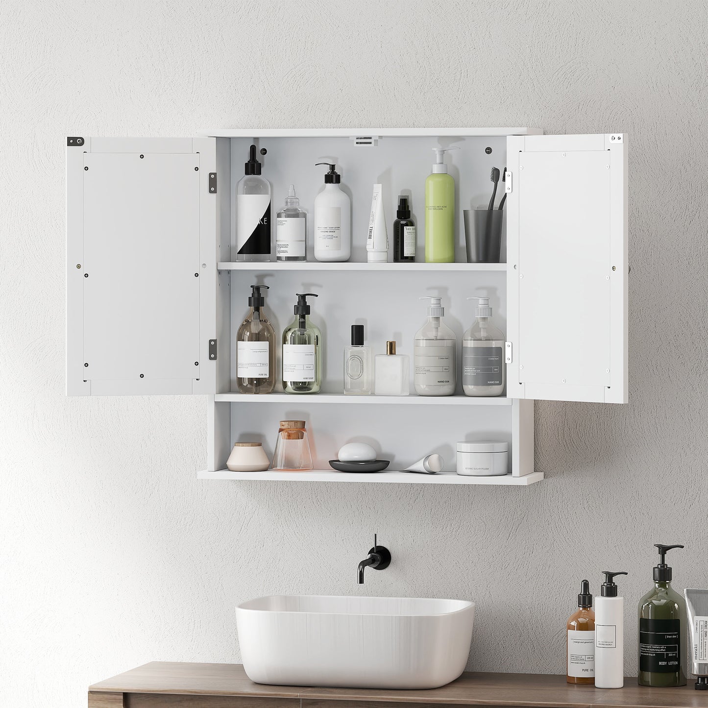 Kleankin White Bathroom Wall Mounted Storage Cabinet With Two Front Mirrors And Adjustable Shelf