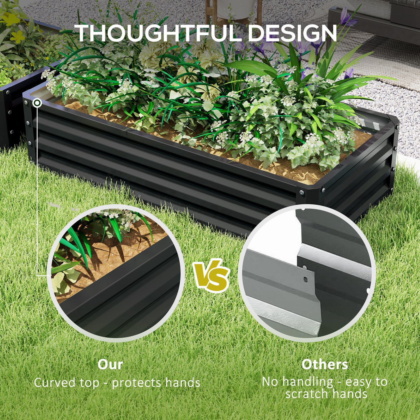 Outsunny Set of 2 Raised Garden Beds Galvanised Steel Planters for Herbs and Vegetables Outdoor Grey