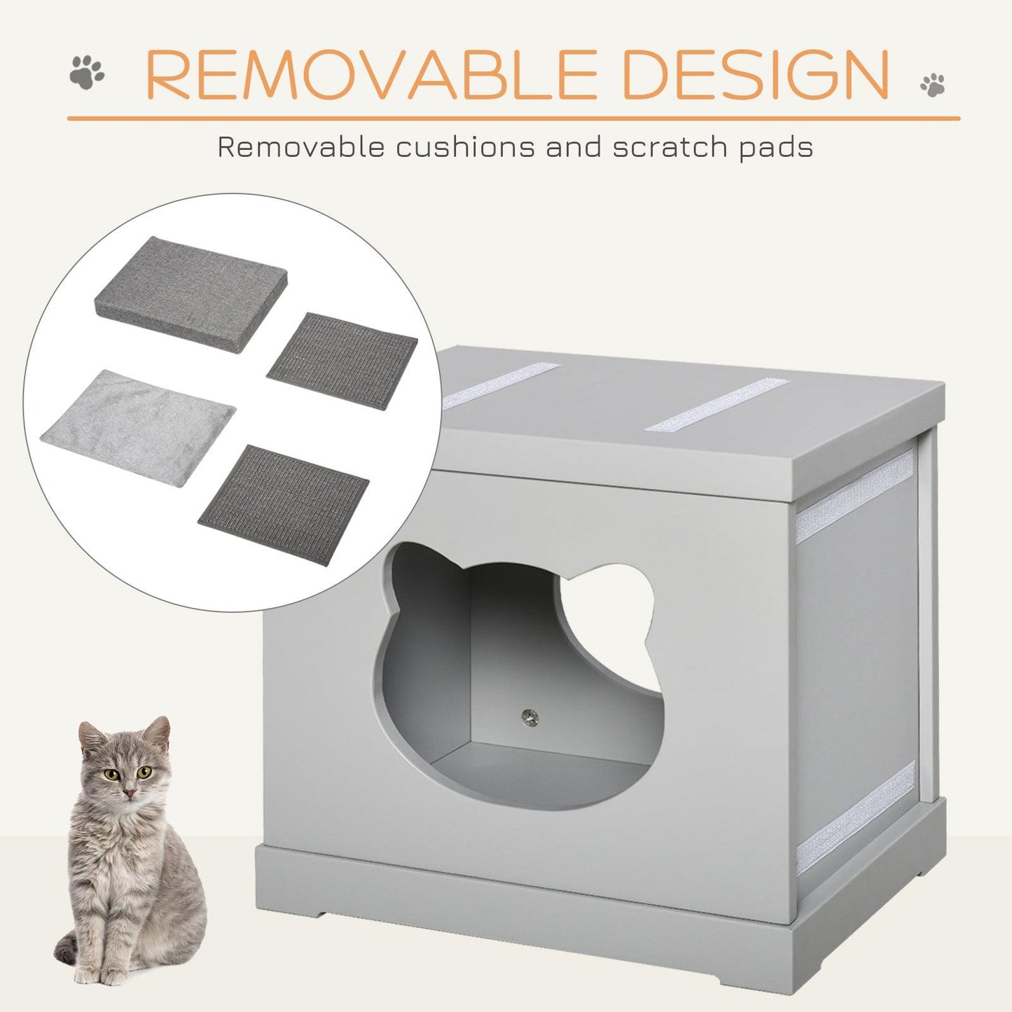 PawHut Cat House Bed Kitten Cave Cube Indoor with Scratching Pads and Soft Cushions, Grey 41x30x36 cm - ALL4U RETAILER LTD