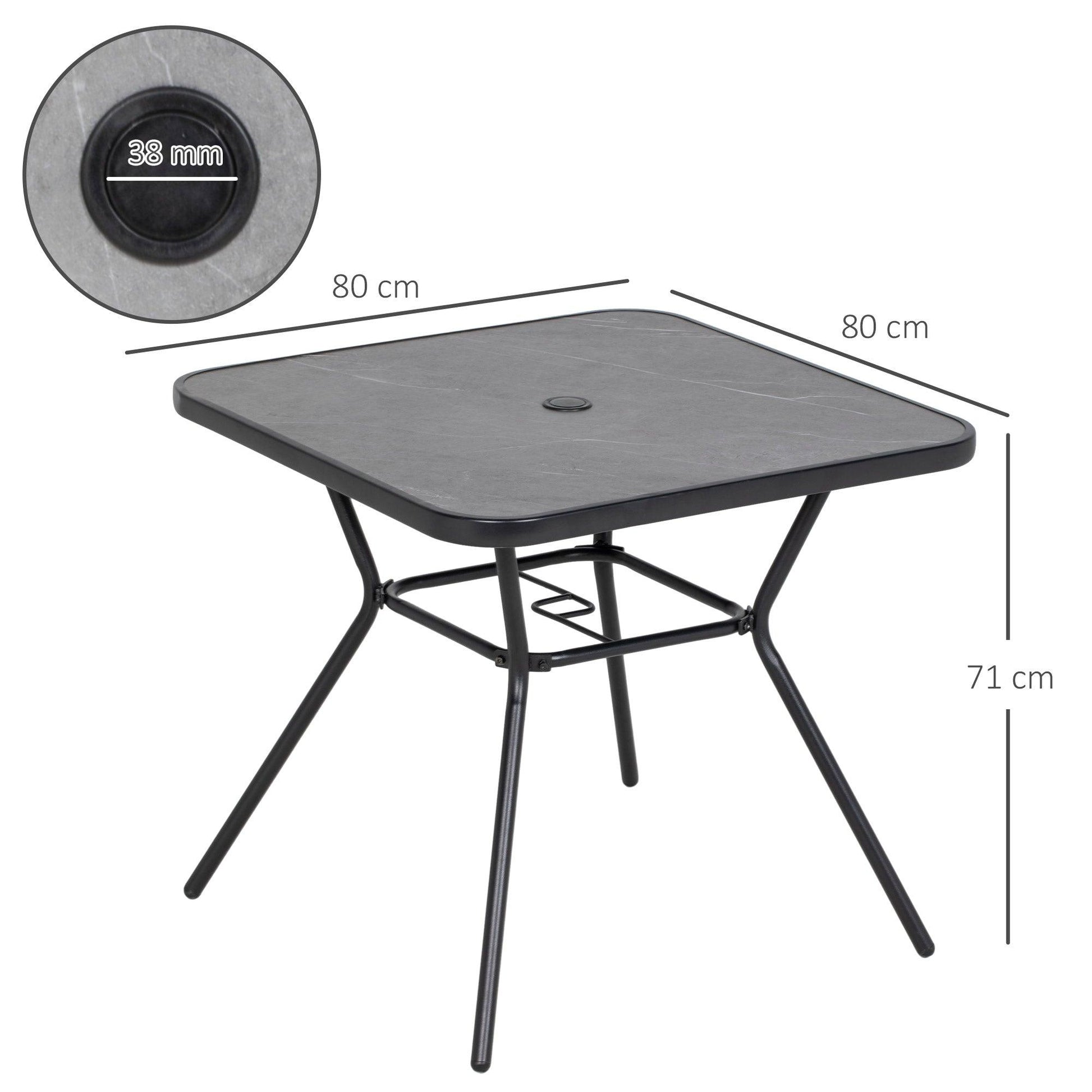 Outsunny Square Outdoor Table, Patio Bistro Coffee Table with Faux-marbled Top and 42mm Umbrella Hole for Garden - ALL4U RETAILER LTD