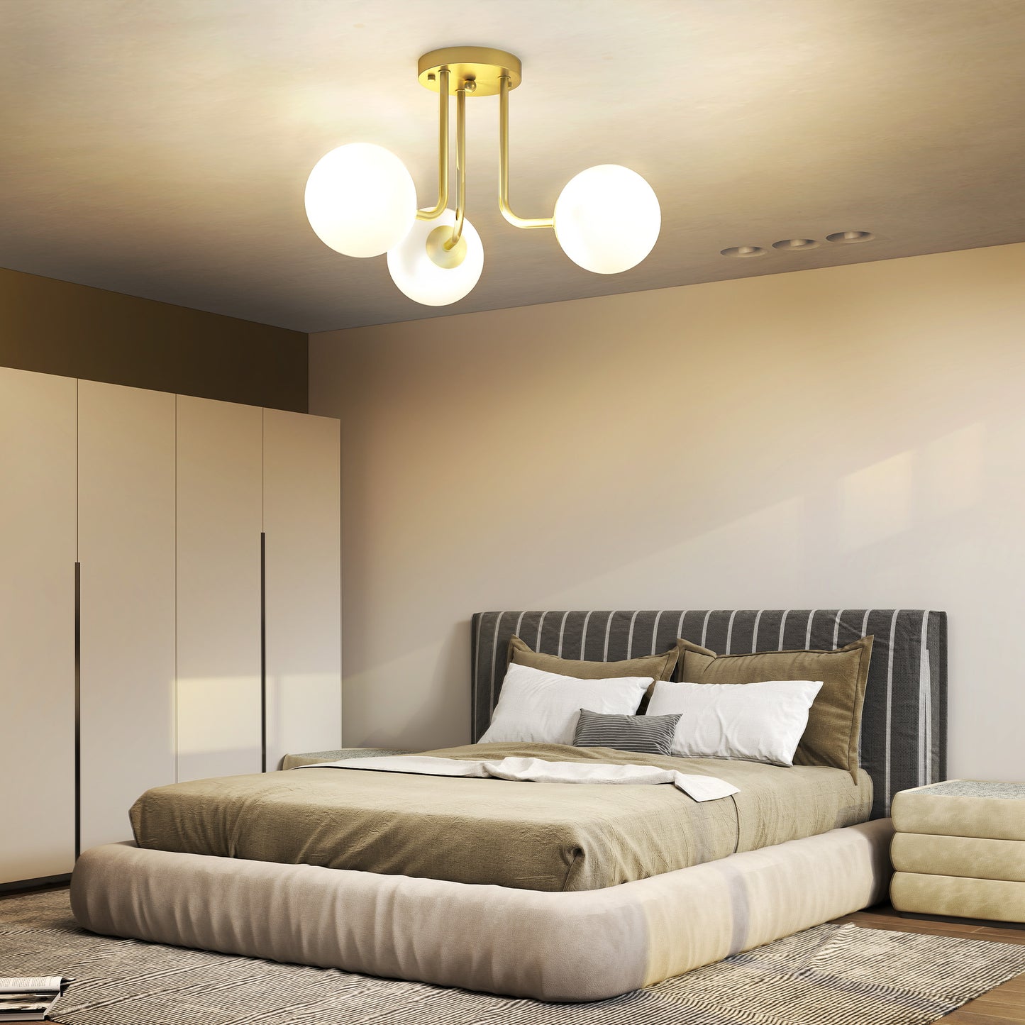 HOMCOM LED Ceiling Light With Globe Shades Modern 3 Light Fixture G9 Sockets Gold Tone For Living Room Bedroom Dining Room