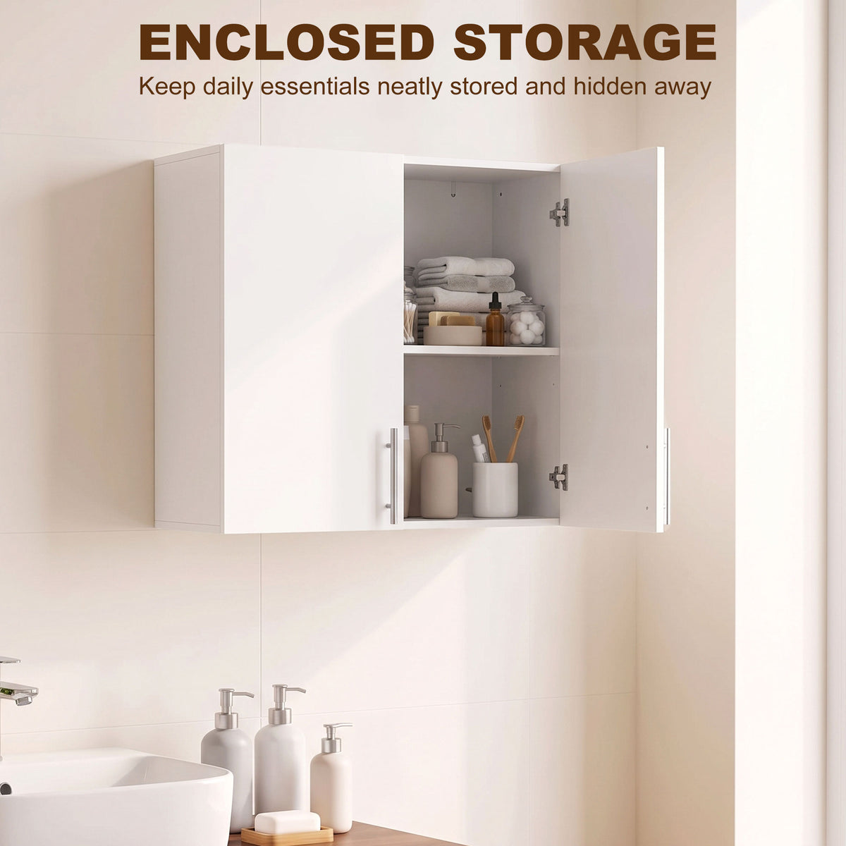 HOMCOM Wall Mounted Bathroom Cabinet with 2 Doors and Adjustable Shelf White