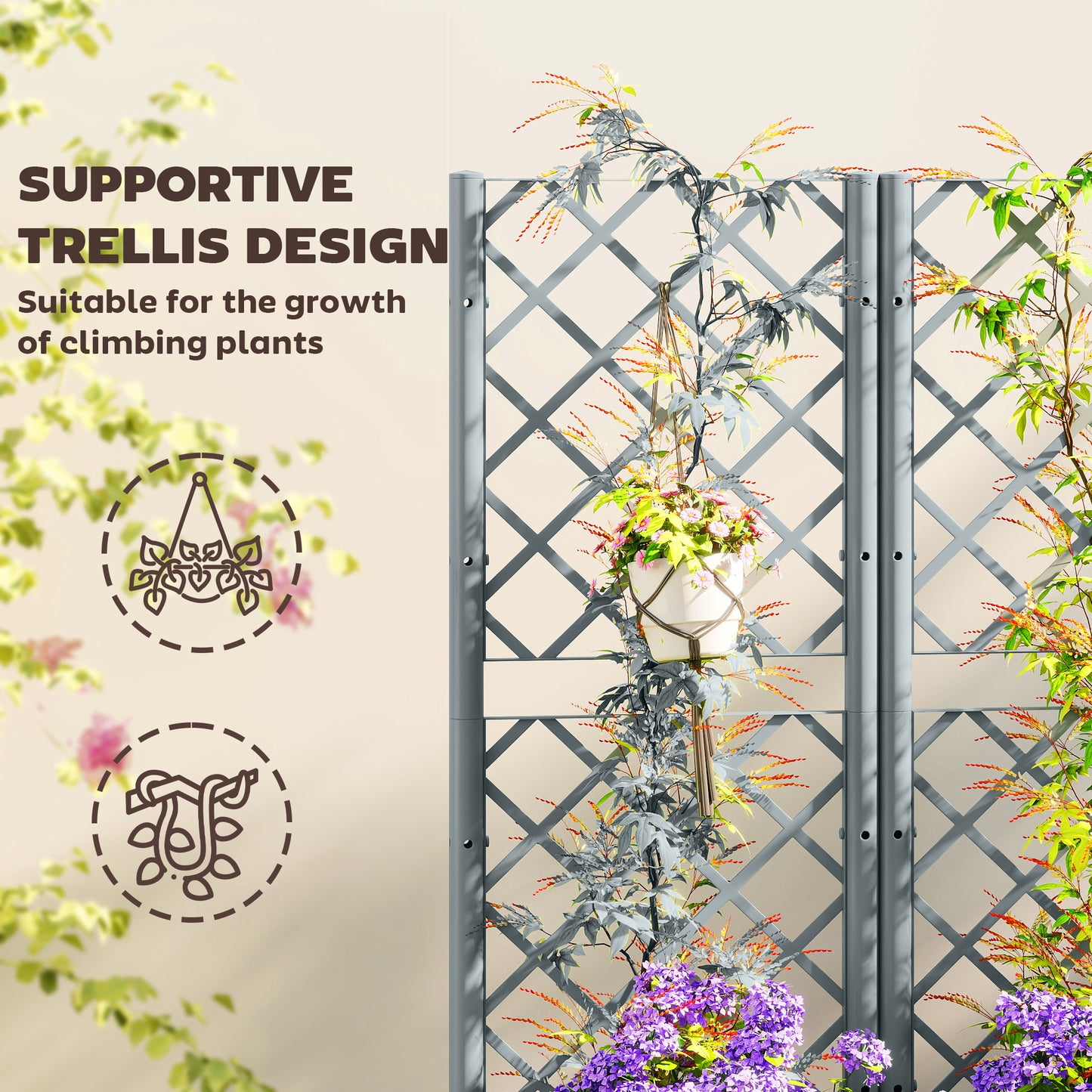 Outsunny Raised Garden Bed With Trellis For Climbing Plants Grey Plastic Planter Box With Drainage Holes And Reservoirs