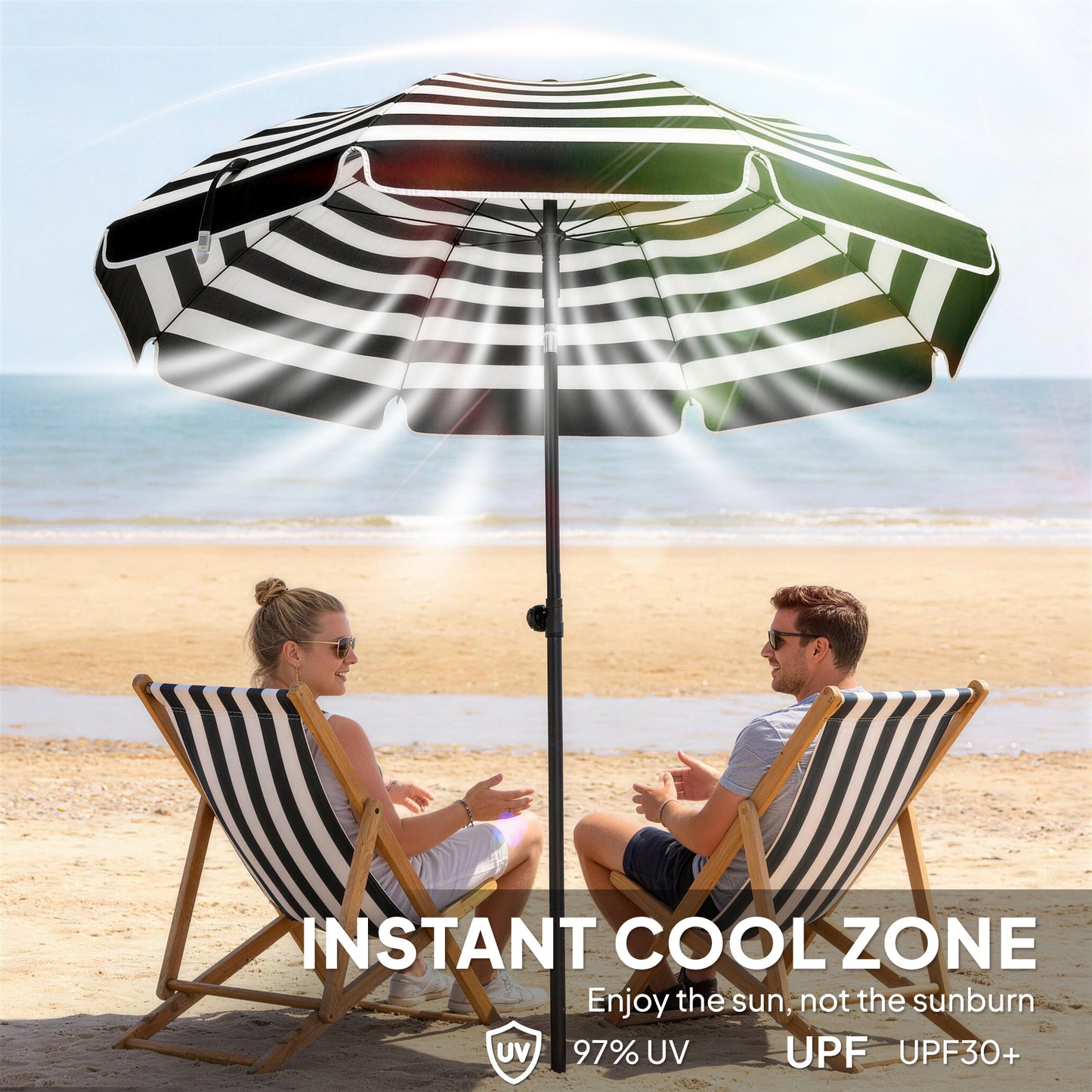 Outsunny 1.8m Beach Umbrella Parasol With Sand Anchor Tilting 30 Degree Canopy Adjustable Height Grey White