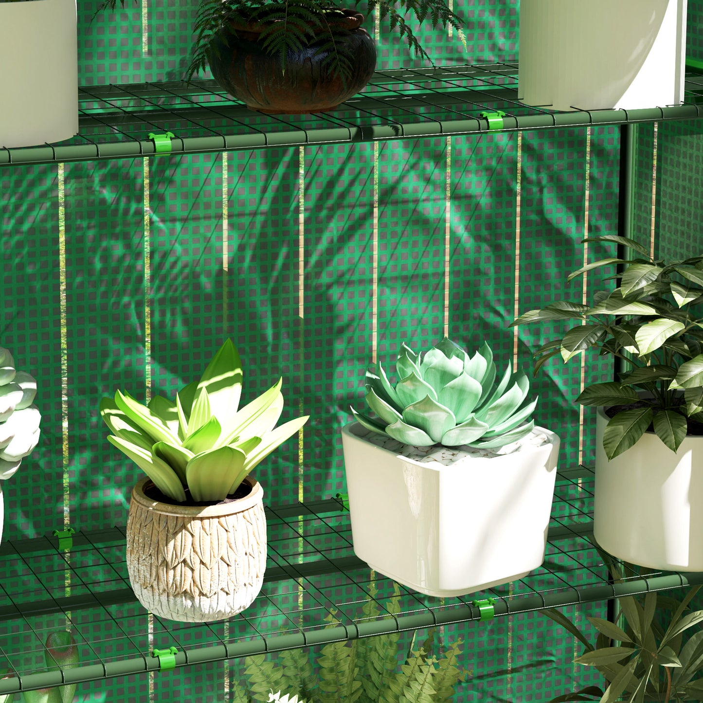 Outsunny Four Shelf Mini Greenhouse in Green with UV Protective Cover and Roll Up Door for Easy Access