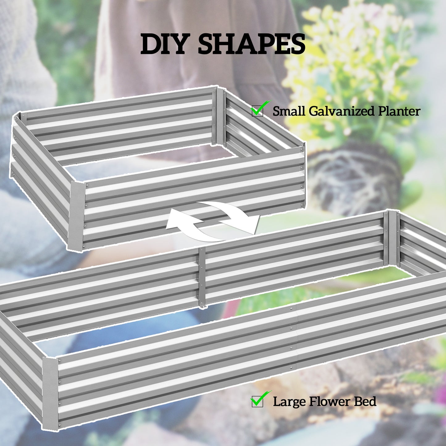 Outsunny Metal Raised Garden Bed Planter Box Outdoor Steel Planter For Flowers Herbs Vegetables Green Silver