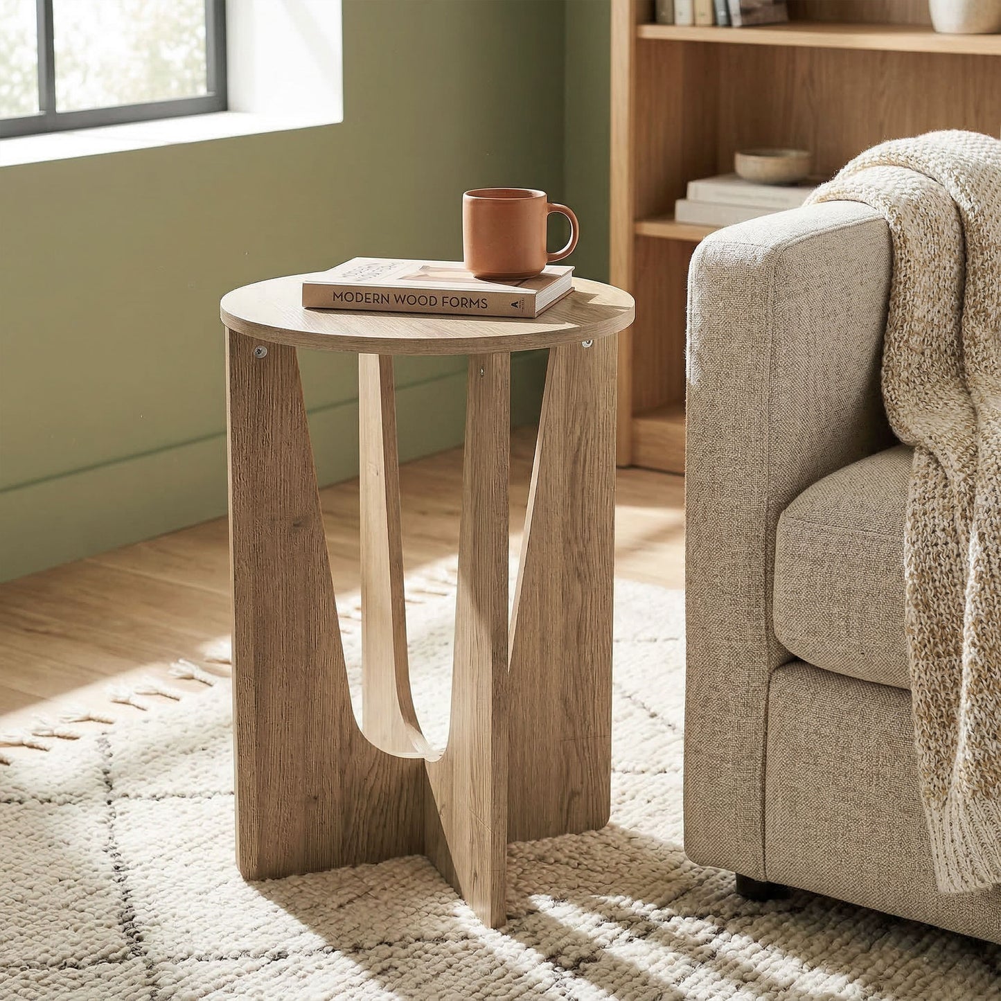 HOMCOM End Table Round Side Table With Curved Legs Coffee Wood Effect Compact Living Room Accent