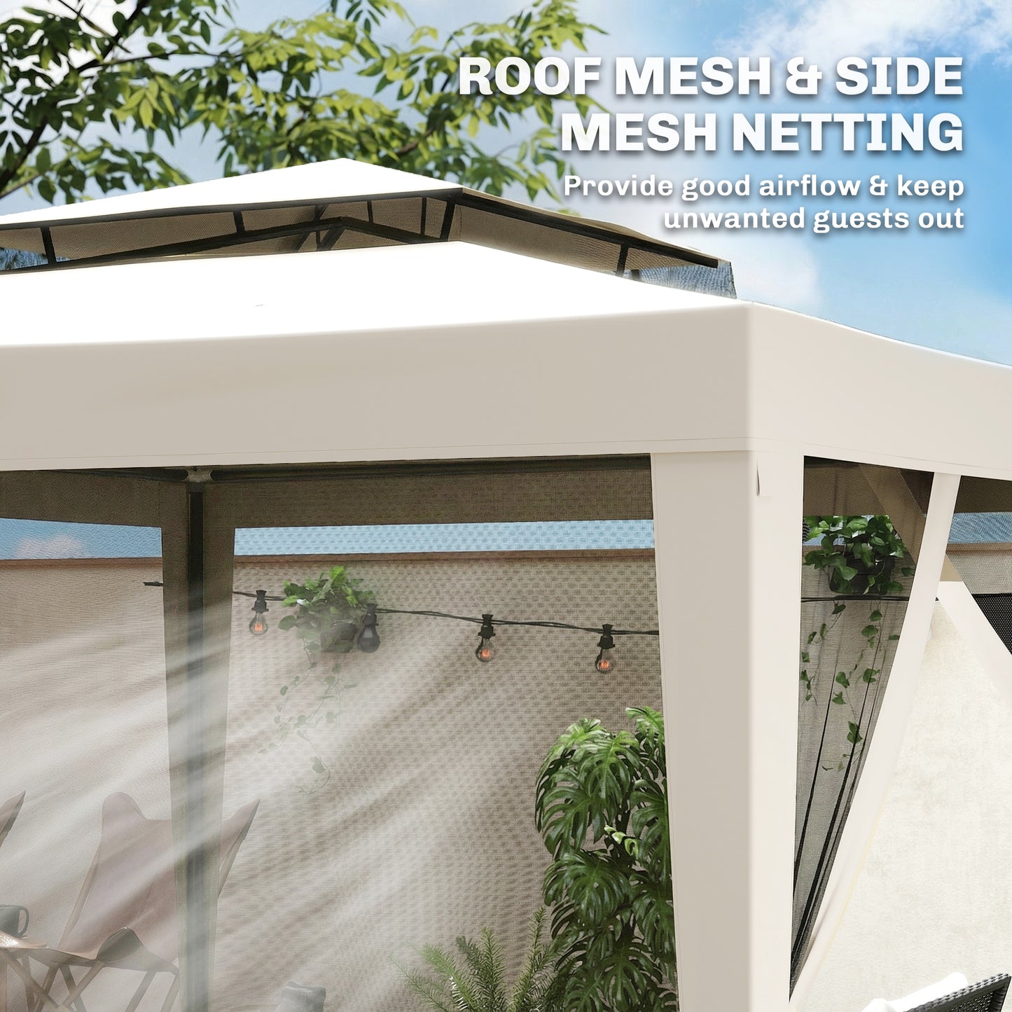 Outsunny 3 X 3 M Gazebo With Removable Mesh Sidewalls Netting Patio Canopy Outdoor Event Shelter Cream White