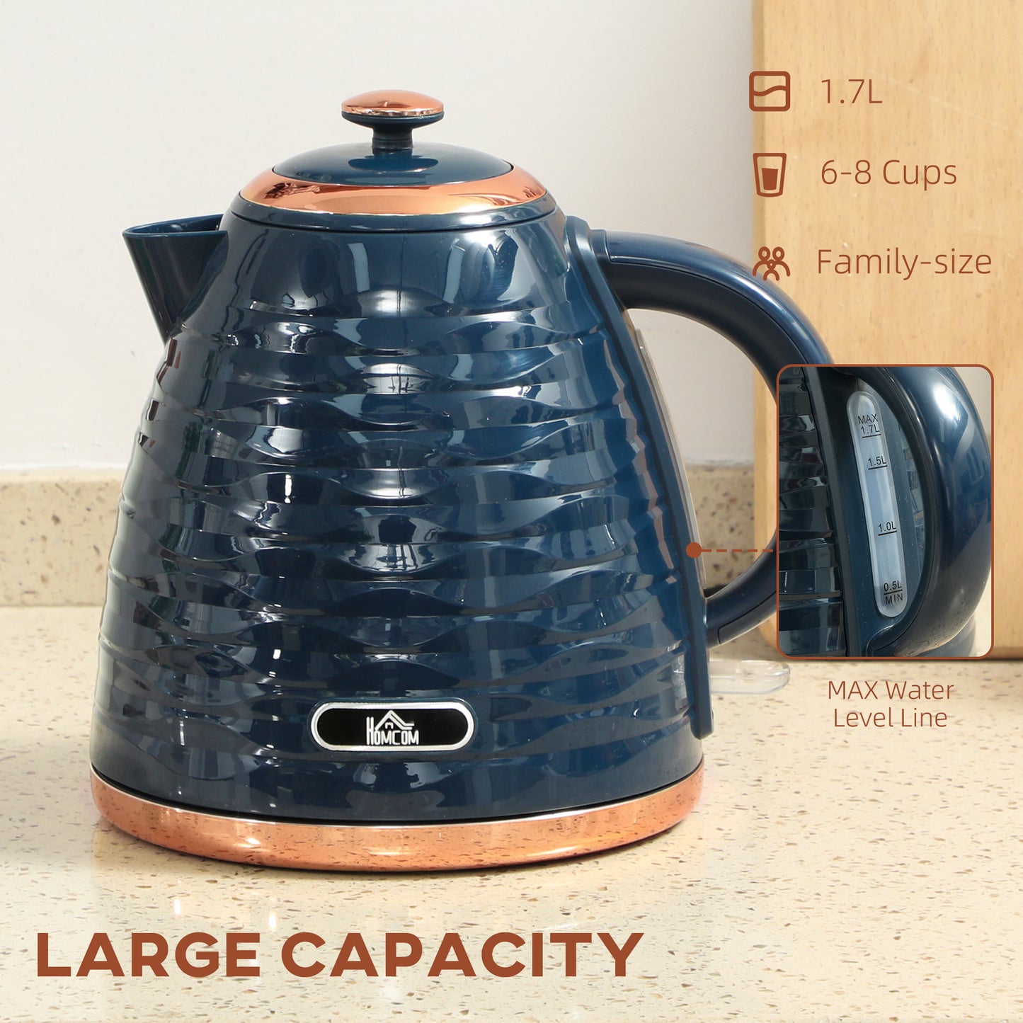 HOMCOM 3kW Rapid Boil Honeycomb Kettle Dark Blue Electric Tea and Coffee Maker for Fast Boiling Water