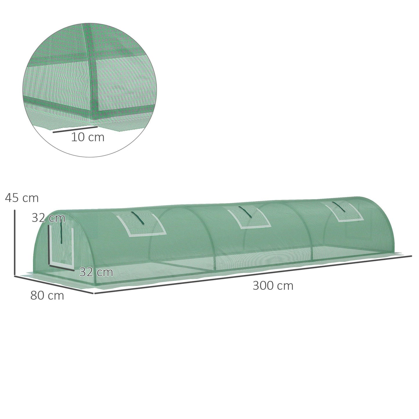 Outsunny PE Mini Greenhouse, 3 M Portable Tunnel Green House w/ 5 Mesh Windows - ALL4U RETAILER LTD