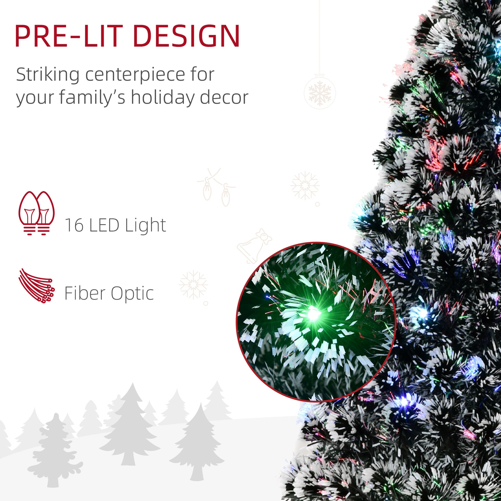 HOMCOM Pre-lit 4ft Green/White Artificial Christmas Tree with LED & Fiber Optic Lights - ALL4U RETAILER LTD