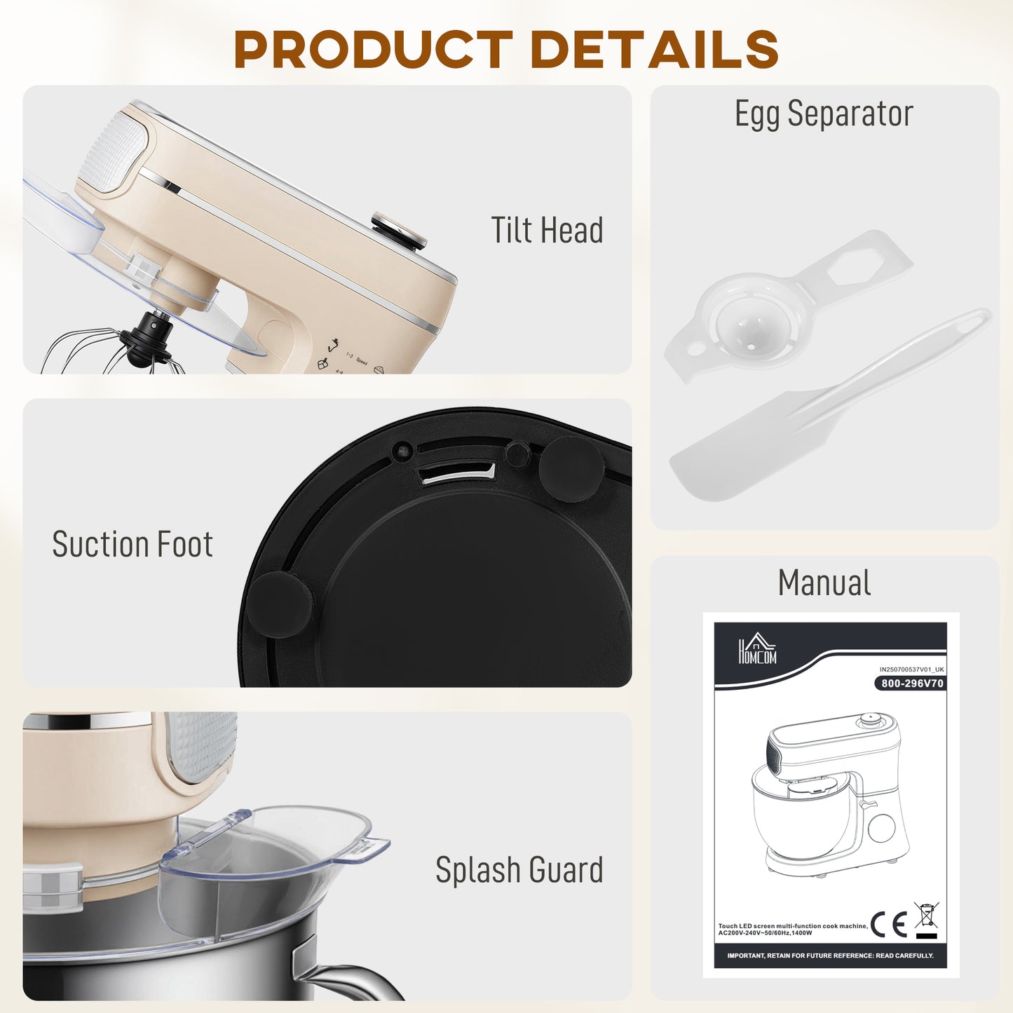 HOMCOM Stand Mixer 6L 1400W Tilt Head Food Mixer With 11 Speeds Pulse Fermentation Function LED Display Cream