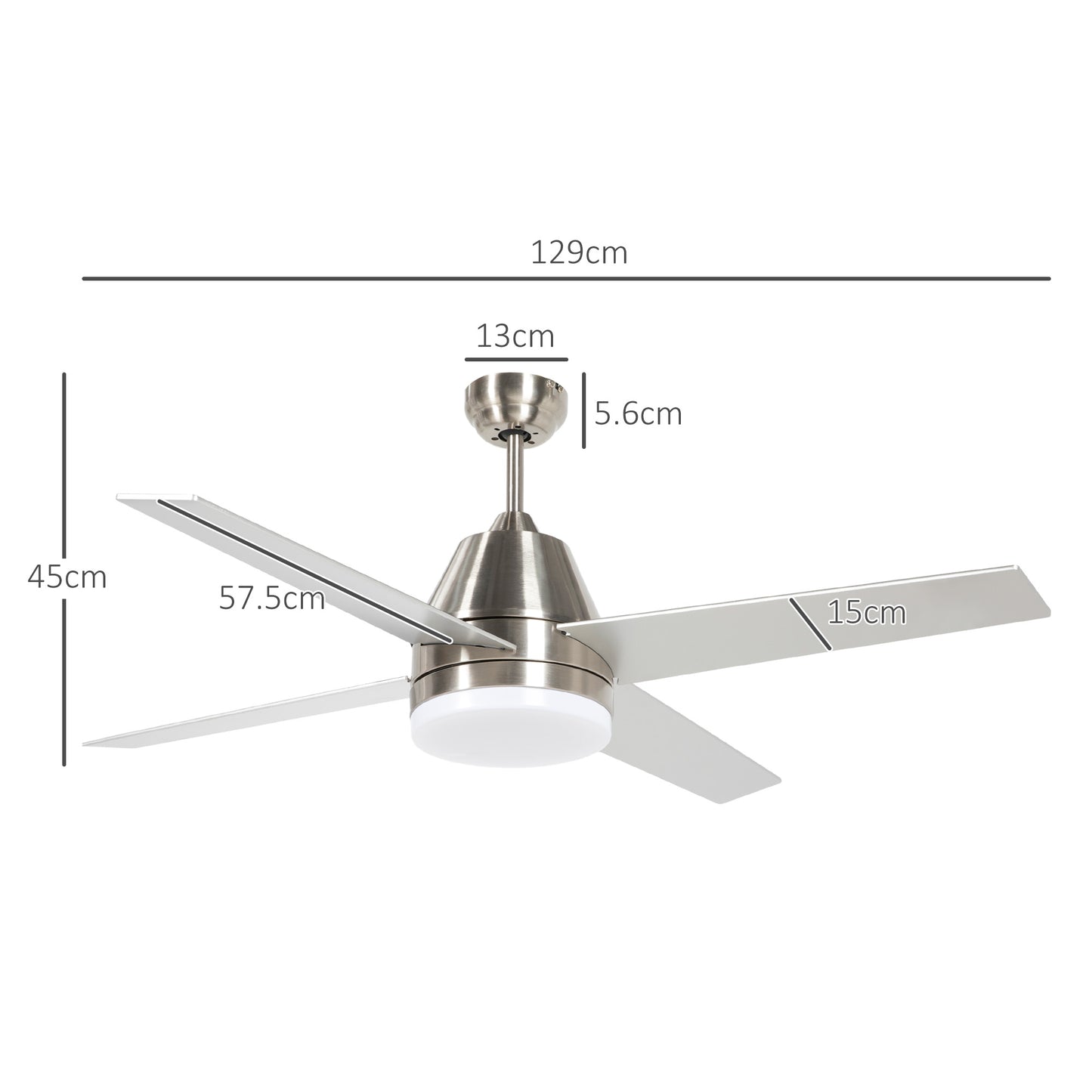 HOMCOM Silver and Black LED Ceiling Fan with Remote Control, Reversible Blades and Flush Mount Design - ALL4U RETAILER LTD