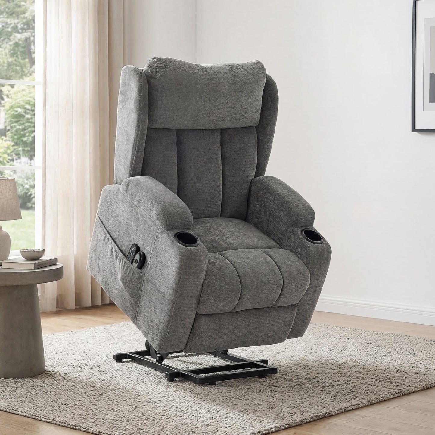 HOMCOM Power Lift Recliner Chair With Vibration Massage And Heat Chenille Riser For Elderly Grey Armchair