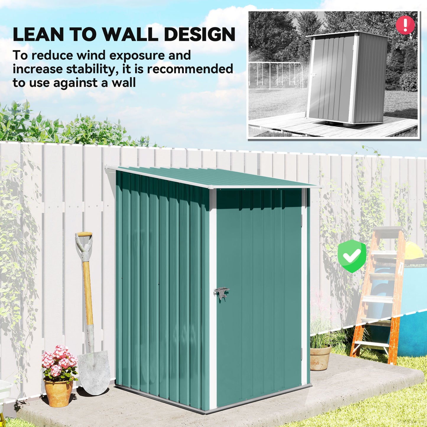 Outsunny Lean To Steel Garden Shed 3.3 By 3.4 Feet With Locking Door Green Galvanised Steel