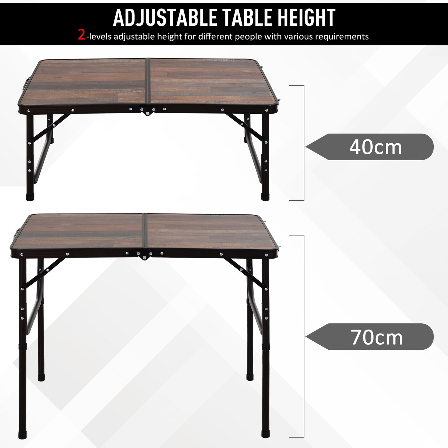 Outsunny 3ft Height Adjustable MDF Folding Camping Table - Improved SEO - ALL4U RETAILER LTD