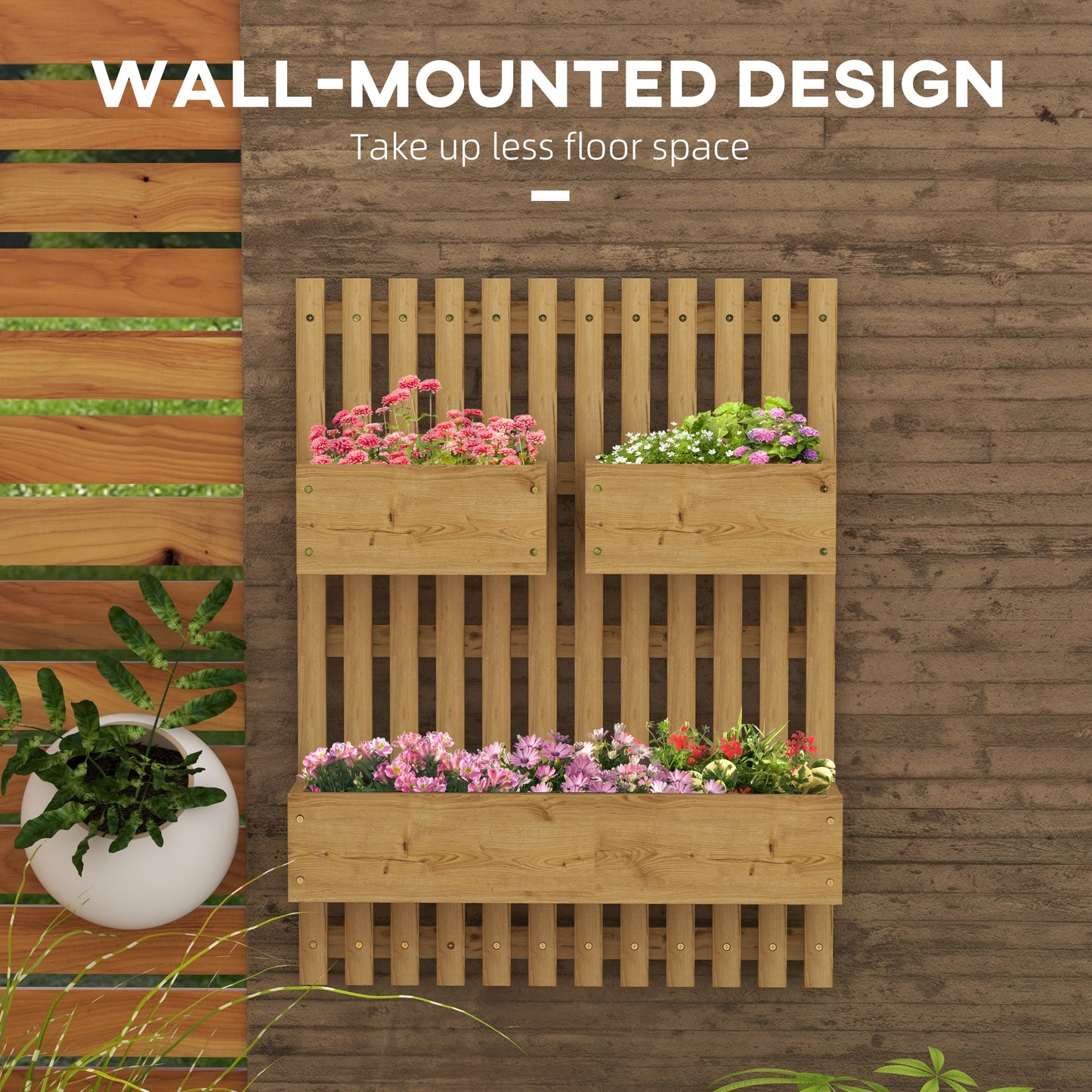 Outsunny Wall-Mounted Wooden Garden Planter with Trellis and Movable Boxes, Carbonized Finish - ALL4U RETAILER LTD