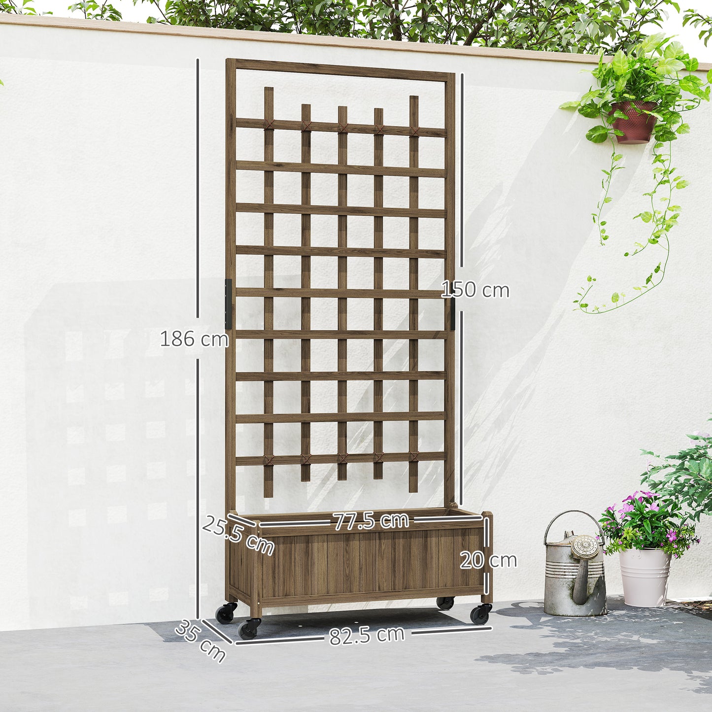 Outsunny Wooden Trellis Planter With Wheels Raised Garden Bed For Vegetables, Herbs And Flowers Brown