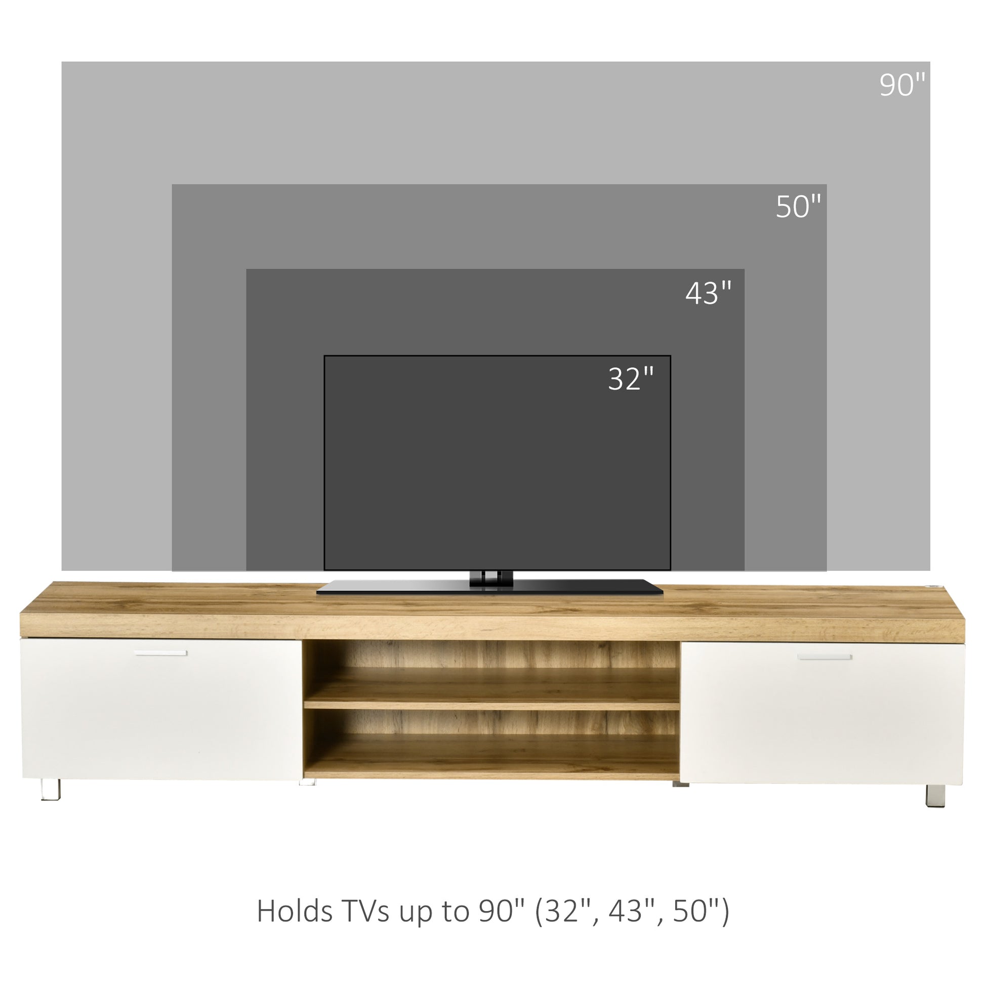 HOMCOM Contemporary Oak and White TV Stand for Up to 90-Inch TVs with Storage and Shelves - ALL4U RETAILER LTD