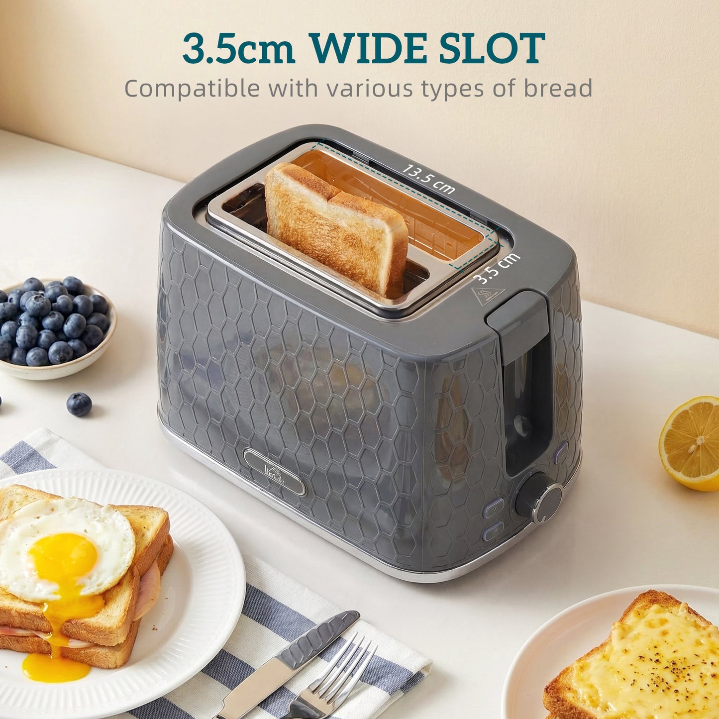 HOMCOM Kettle And Toaster Set 1.7L 3000W With Limescale Filter 2 Slice Toaster Seven Browning Controls Grey