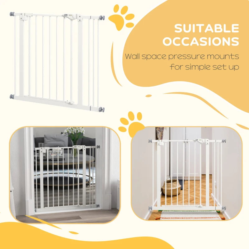 PawHut Metal Adjustable Dog Gate - White, Expandable 74-87cm Width, Pet Safety Barrier - ALL4U RETAILER LTD