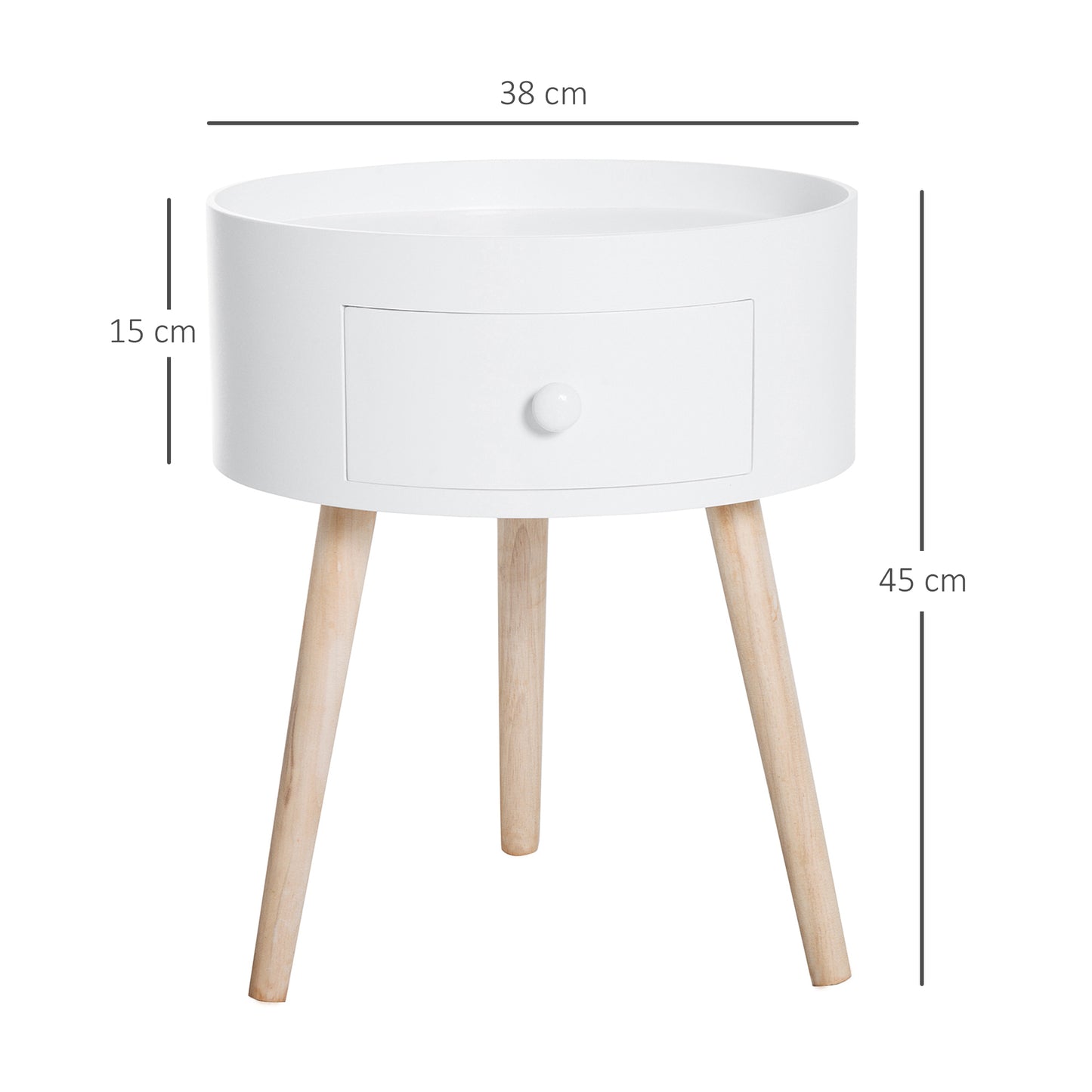 HOMCOM Round End Tables Set Of 2 With Drawer And Wood Legs White Modern Small Coffee Tables For Living Room Bedroom