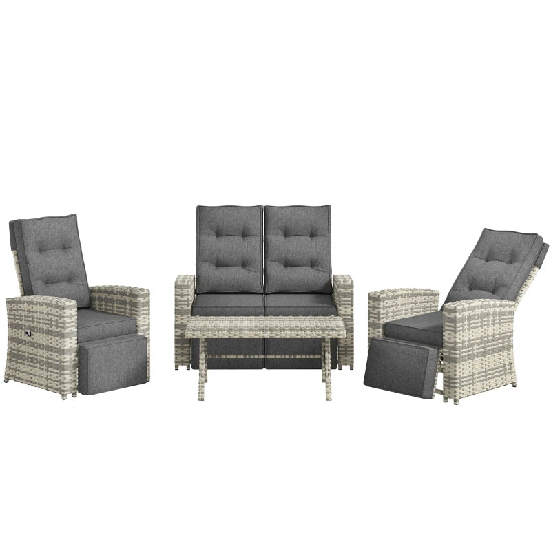 Outsunny 4-Piece Rattan Outdoor Sofa Sectional Set with Glass Top Table - Light Grey Patio Furniture for Yard and Poolside - ALL4U RETAILER LTD