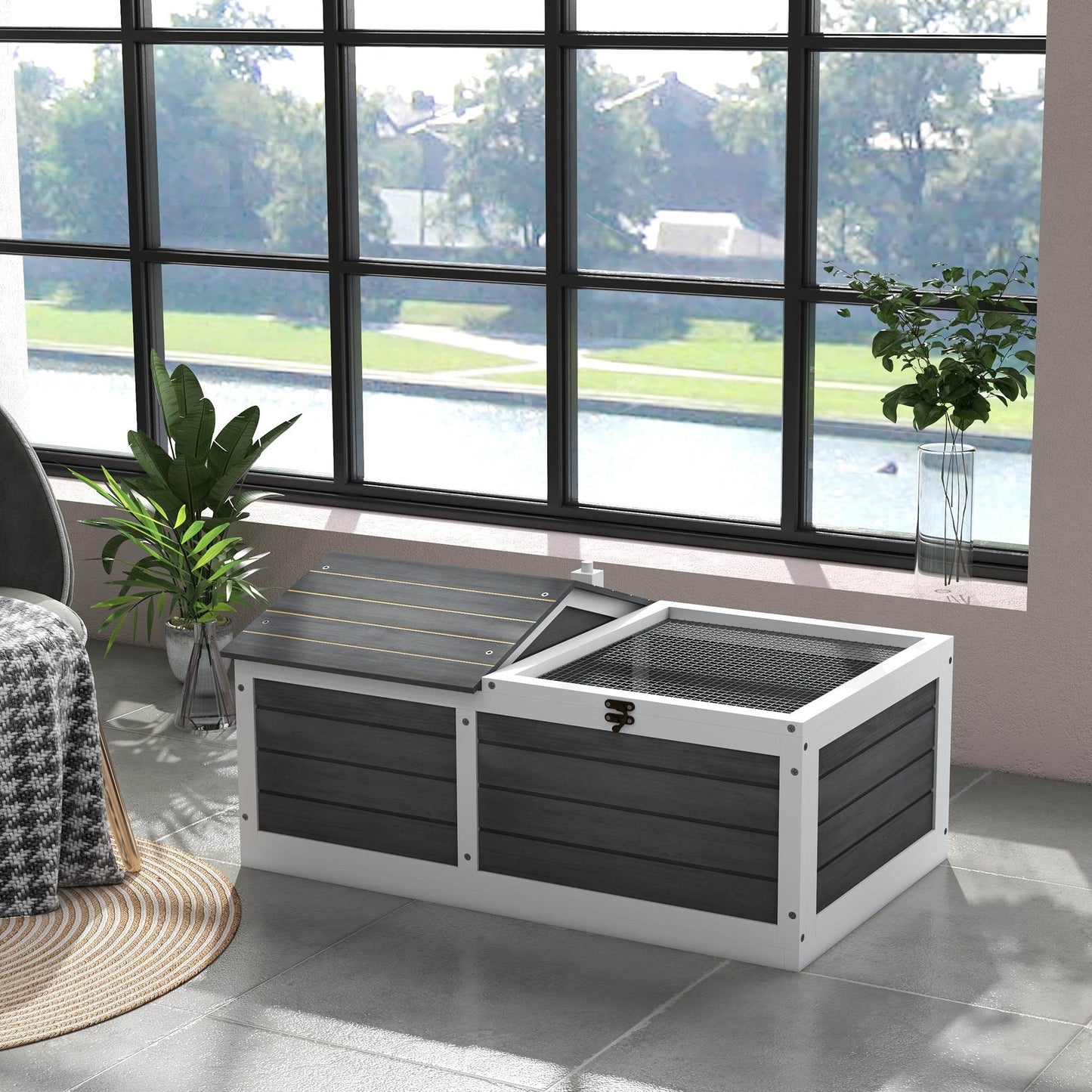 PawHut Wooden Tortoise Retreat with Hideaway Shelter, Basking Area, and Openable Roof for Indoor/Outdoor Use - ALL4U RETAILER LTD