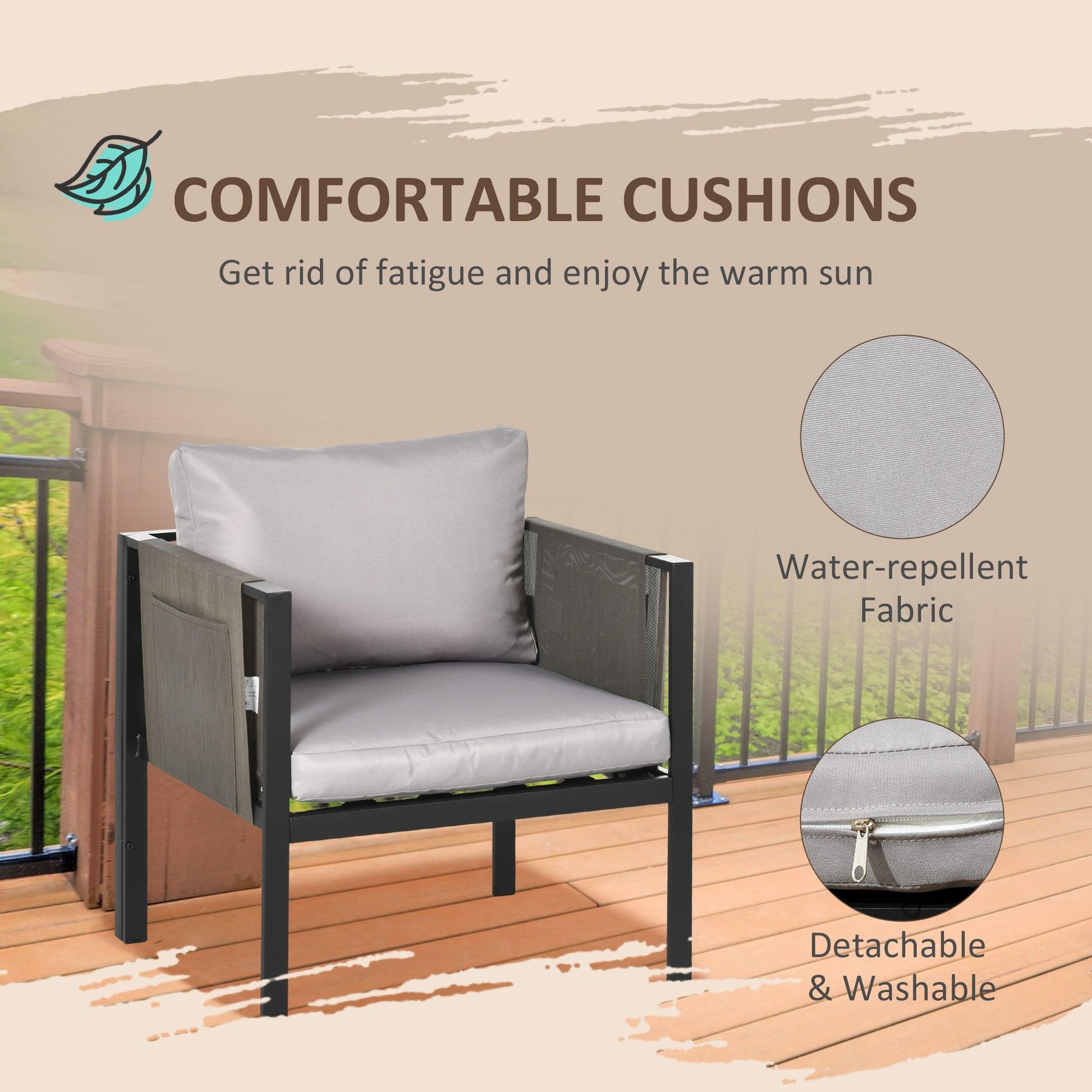 Outsunny 4 Piece Garden Sofa Set w/ Tempered Glass Coffee Table Padded Cushions - ALL4U RETAILER LTD