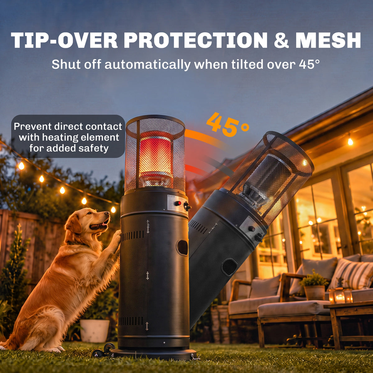 Outsunny 11 kW Portable Propane Patio Heater with Tip Over Safety Protection