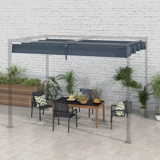 Outsunny Dark Grey Pergola Roof - Retractable Sun Shade Cover for 3 x 2.15m Pergola, UV30+ Protected - ALL4U RETAILER LTD