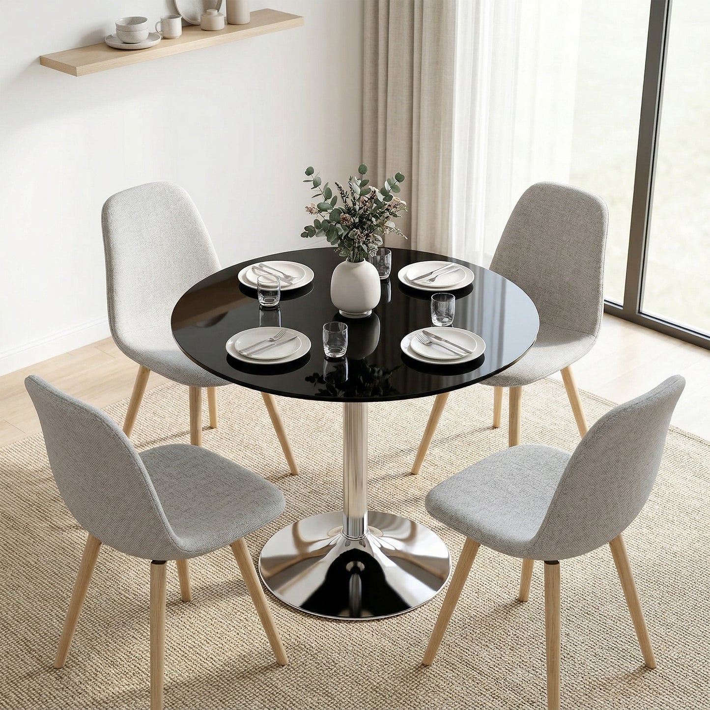 HOMCOM Round Bar Table Modern Dining Table With Tempered Glass Top And Steel Frame For Four 80 x 80 x 77 cm Black
