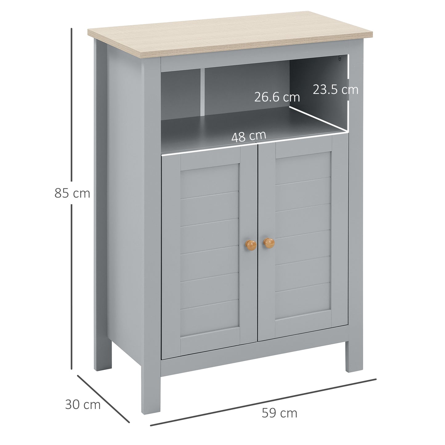 Kleankin Grey Bathroom Floor Cabinet Free Standing Cupboard With Double Doors And Adjustable Shelf
