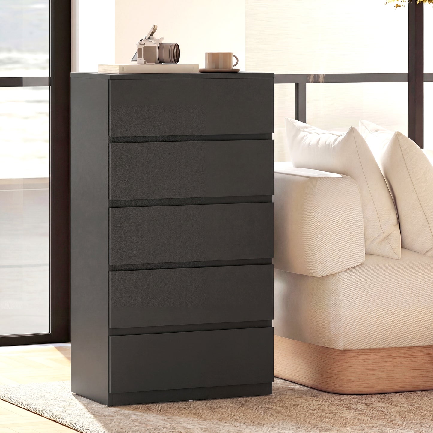 HOMCOM Five Drawer Chest Modern Dresser For Bedroom Storage And Space Saving Organization