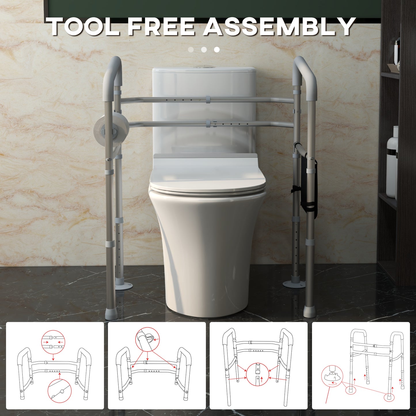 HOMCOM Adjustable Toilet Safety Frame with Comfortable Handrails and Suction Cups for Added Stability - ALL4U RETAILER LTD