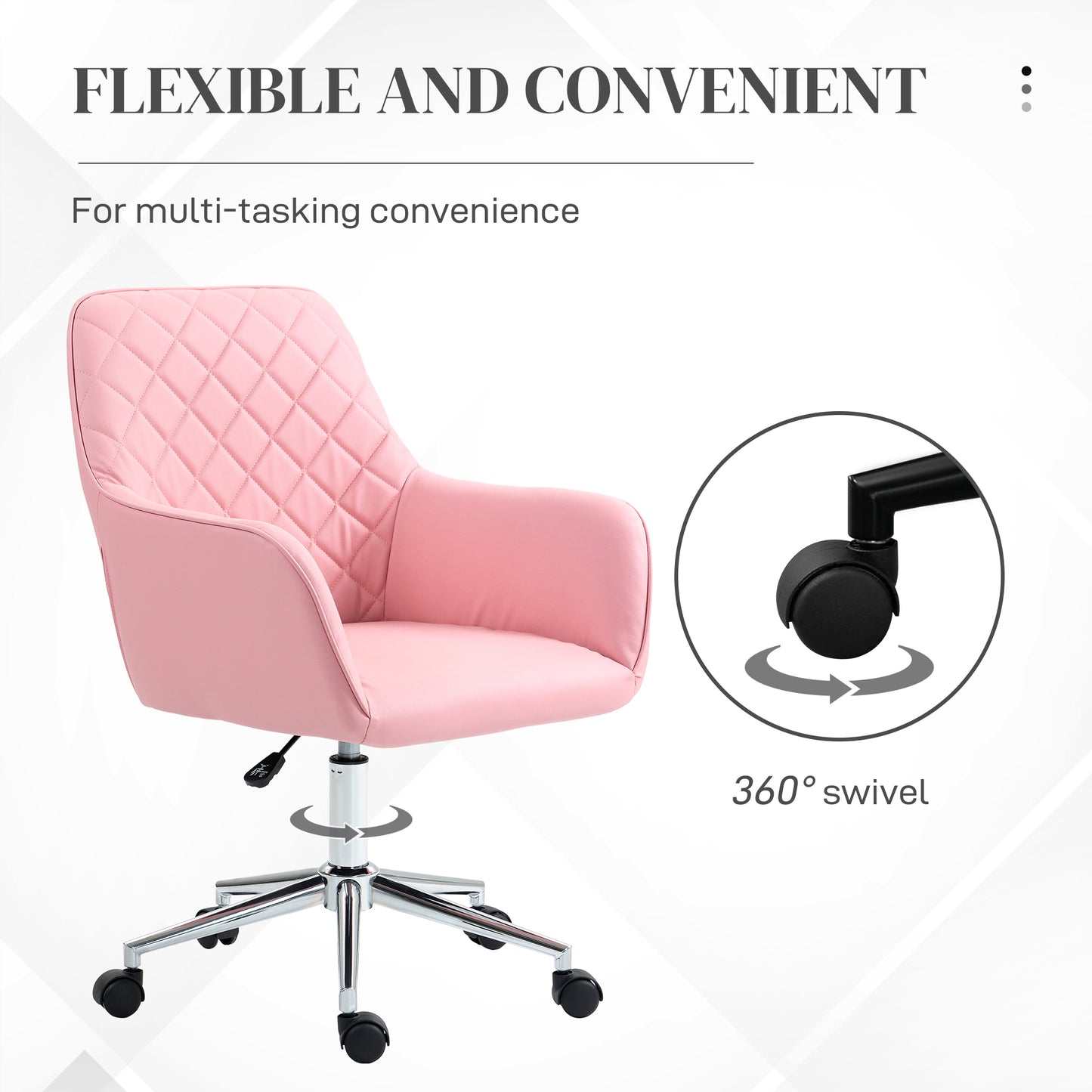 Vinsetto Stylish Pink Leather-Look Office Chair with Adjustable Height and Rolling Wheels for Home Use - ALL4U RETAILER LTD