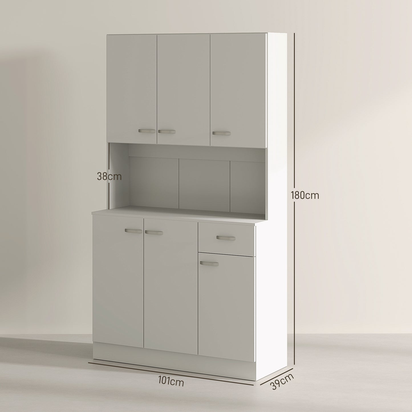 HOMCOM Freestanding Kitchen Pantry Storage Cabinet With Adjustable Shelves And Middle Worktop White