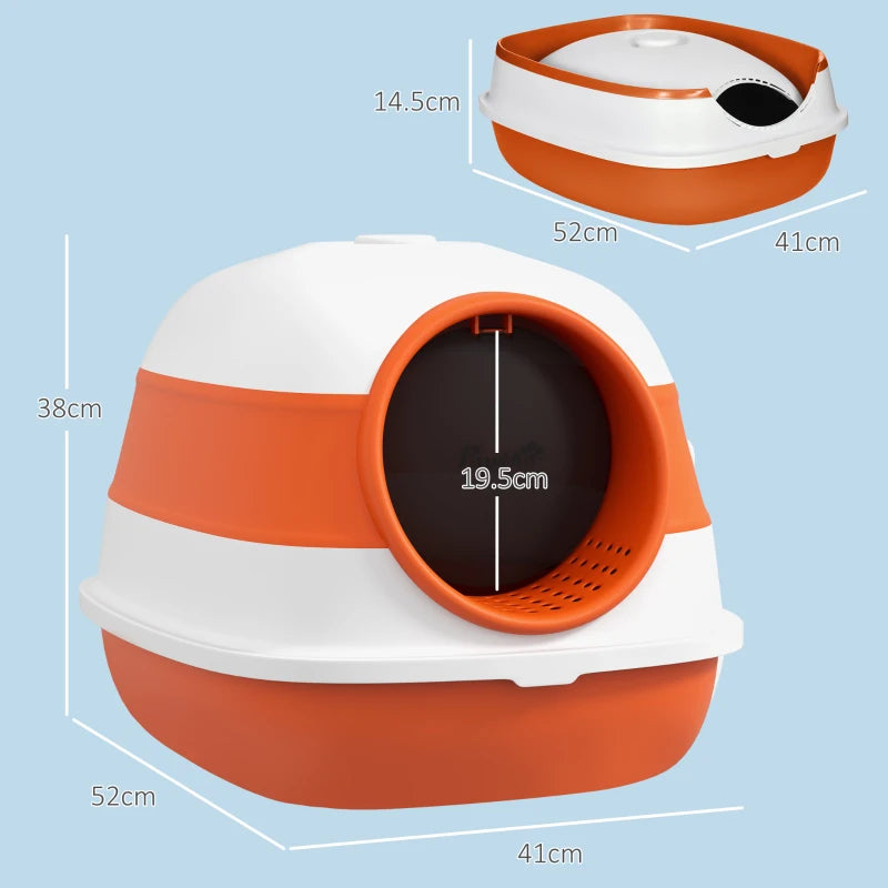 PawHut Foldable Cat Litter Box with Lid, Deodorant and Scoop, Orange - ALL4U RETAILER LTD