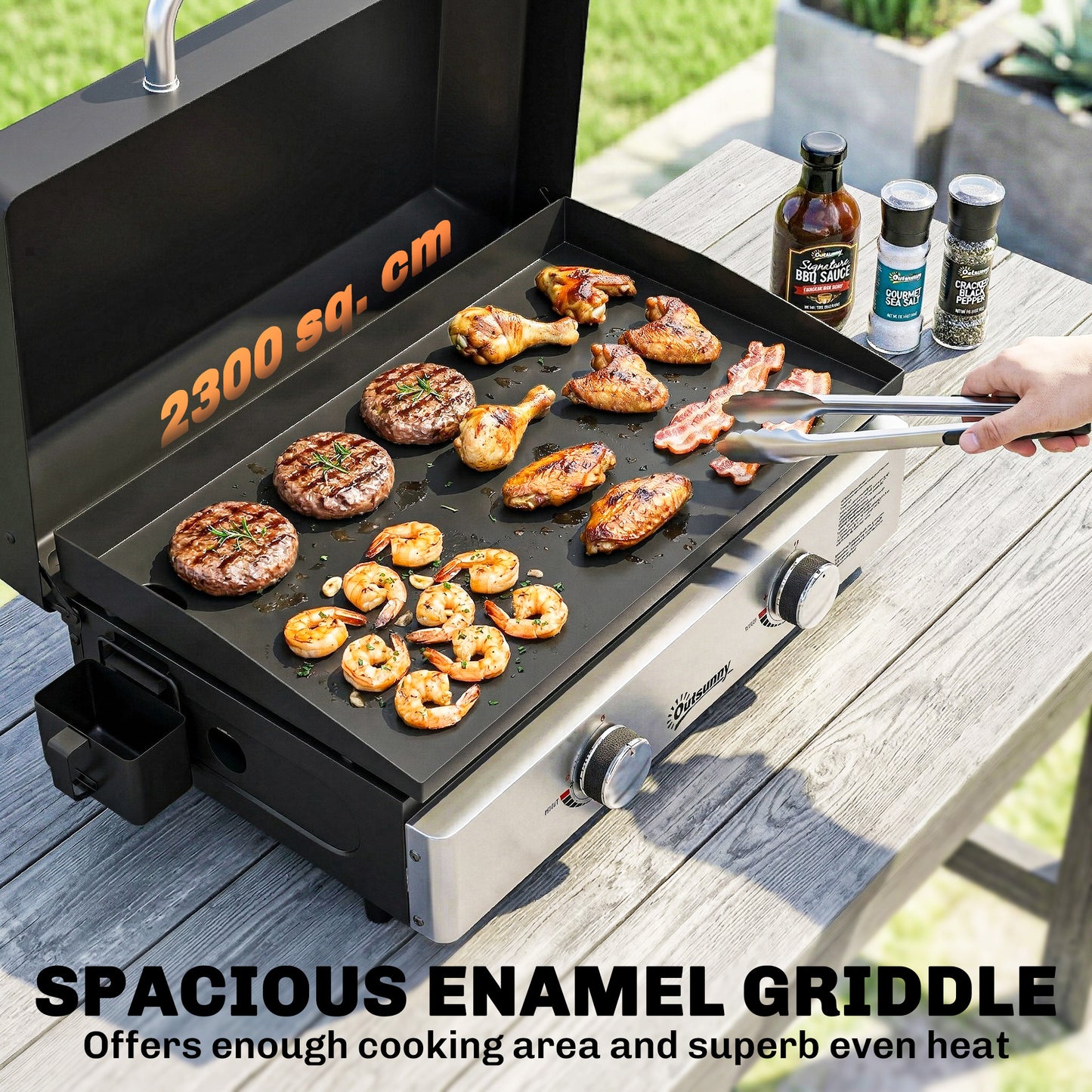 Outsunny 2 Burner Grill Griddle Portable Gas Plancha 6 kW Tabletop BBQ With Grease Cup For Camping Picnic Patios Black