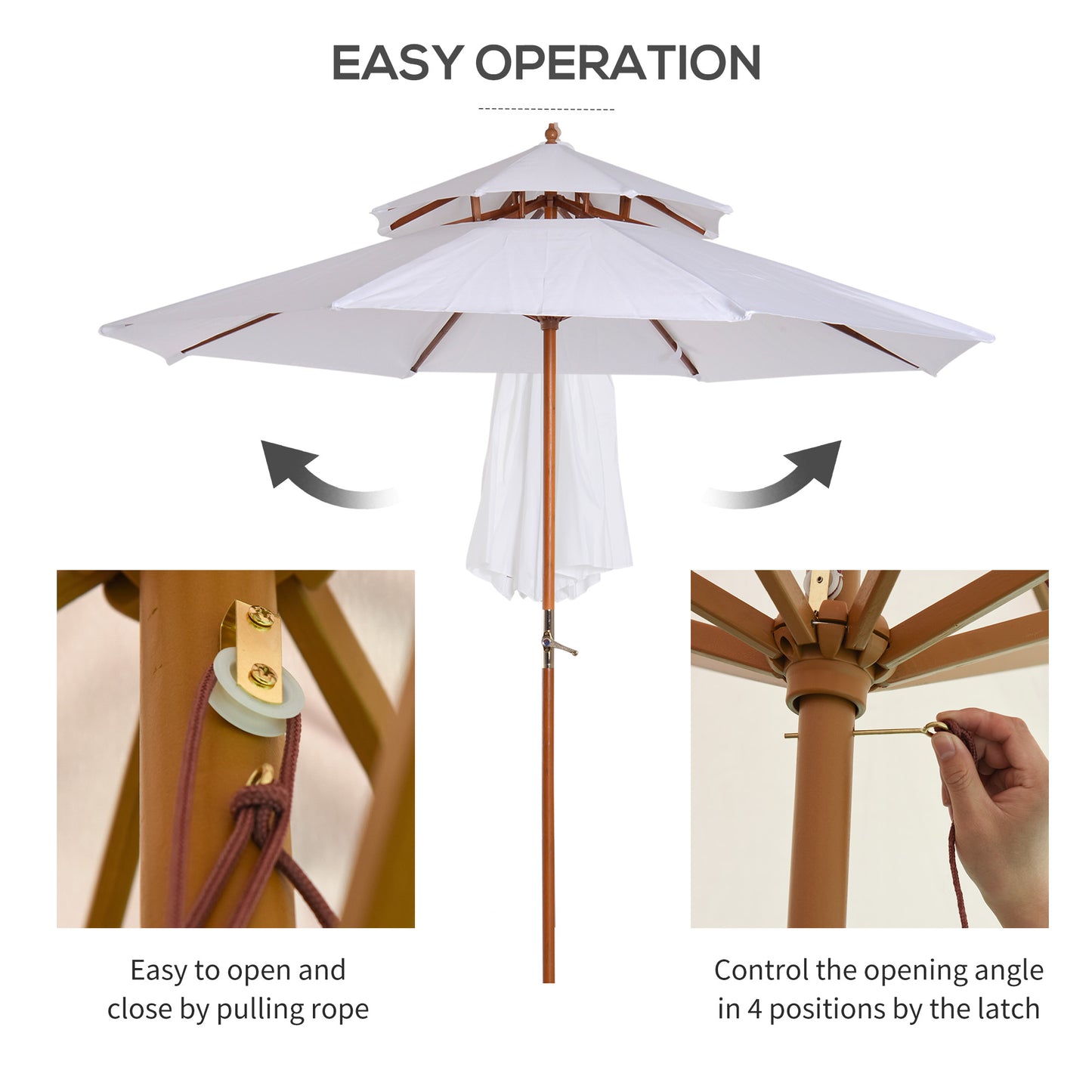 Outsunny 2.7m Elegant Wooden Frame Parasol Umbrella With Poplar Wood Canopy And Eight Bamboo Ribs