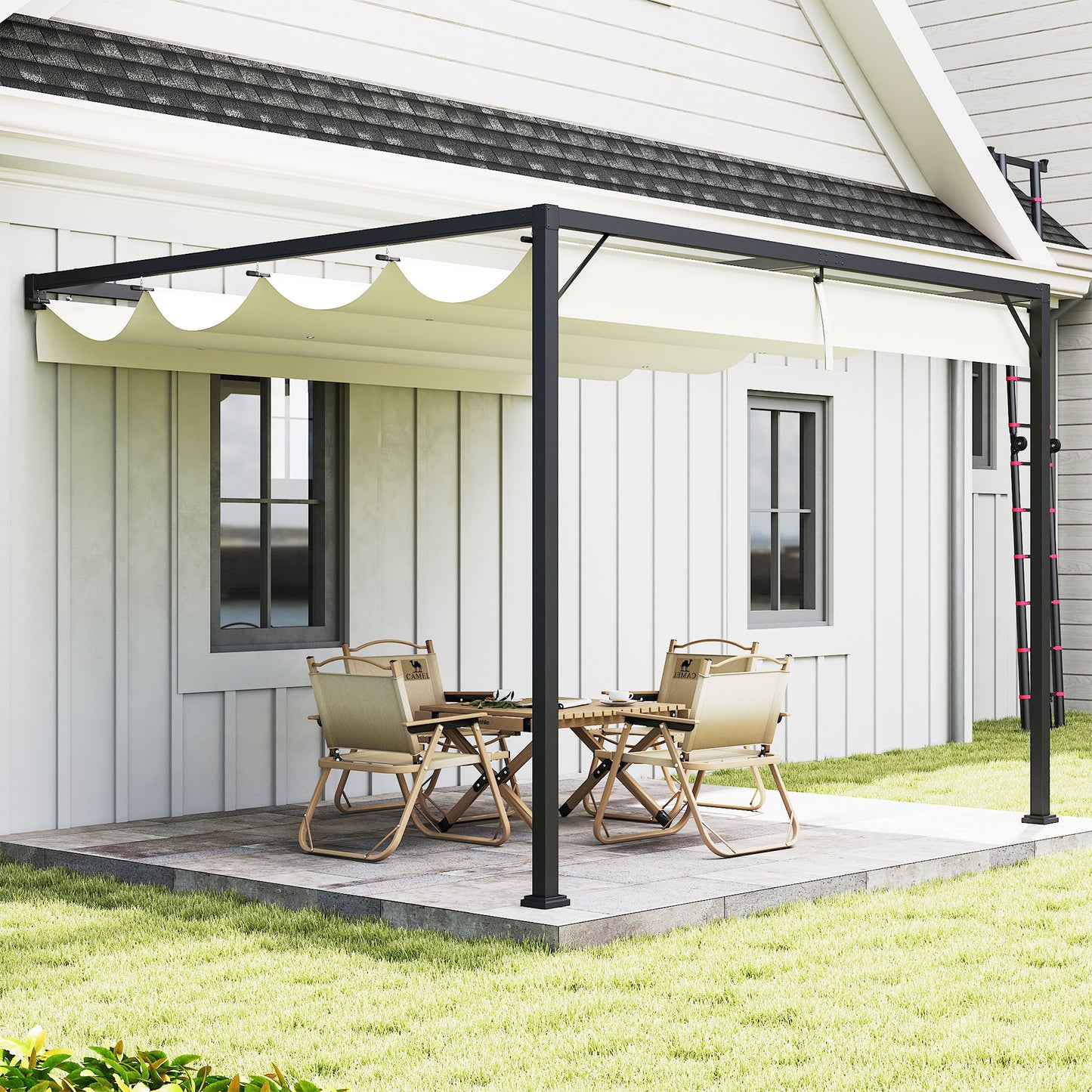 Outsunny 3x3 Meter Pergola With Sliding Canopy Cream White Outdoor Gazebo For Patio Parties And Dining