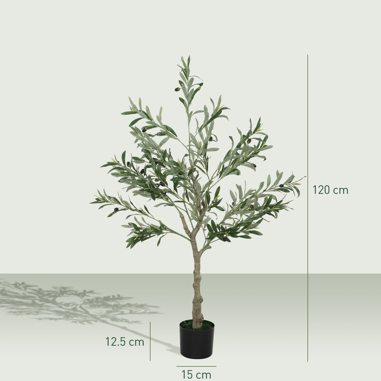 HOMCOM Set of Two Silk Leaf Artificial Olive Trees With Realistic Foliage in Cement Pots
