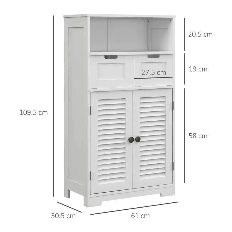 Kleankin White Three-Part Bathroom Storage Unit - Includes Shelf, Drawers & Cupboard: Optimize Your Bathroom Organization - ALL4U RETAILER LTD