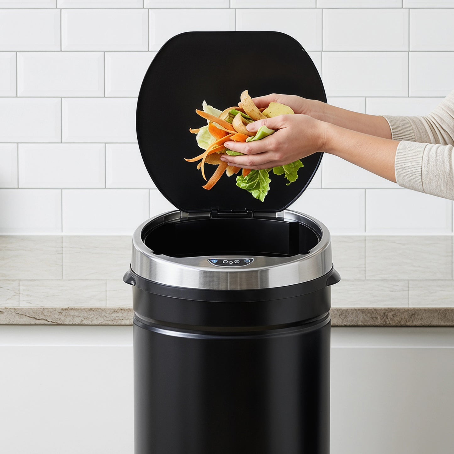 HOMCOM 50L Automatic Motion Sensor Trash Bin Fingerprint Resistant Stainless Steel Black