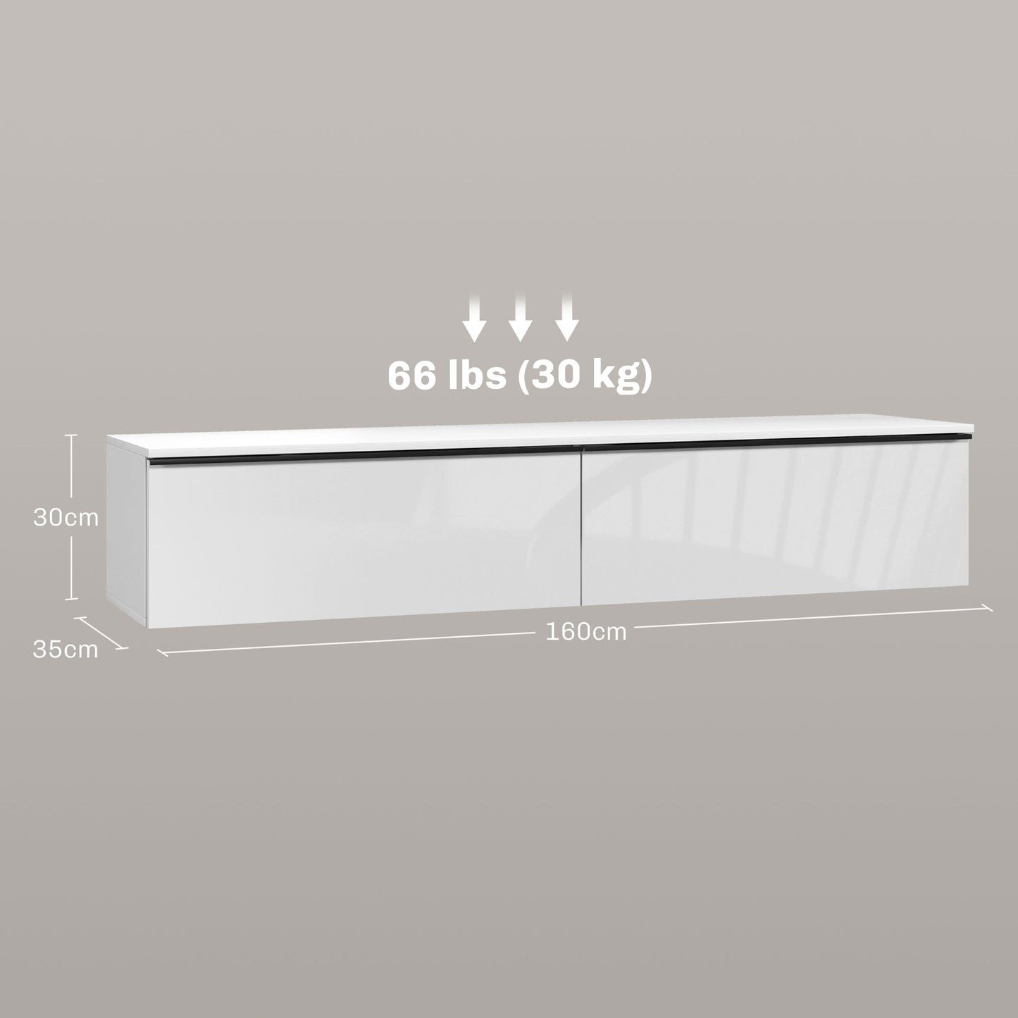 HOMCOM Sleek White Wall-Mounted Floating TV Stand for 70" TVs with Storage Cabinets, 160cm High Gloss Design - ALL4U RETAILER LTD